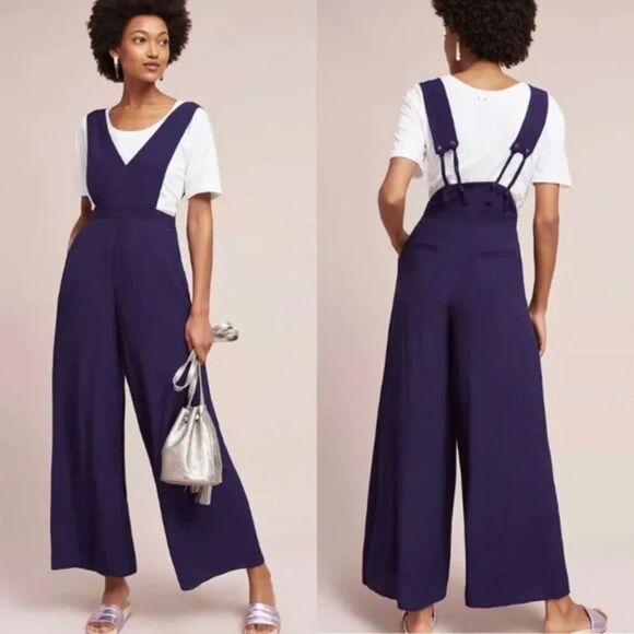 ANTHROPOLOGIE Maeve Purple Wide Leg Lightweight Boho Overalls Jumpsuit Size 0 - Picture 1 of 9